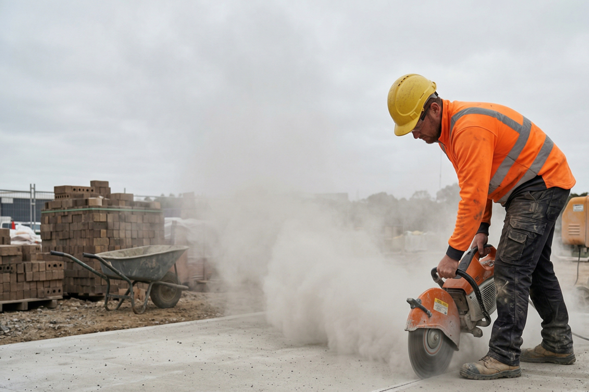 A dust-producing task creates a visible breathing-zone exposure.