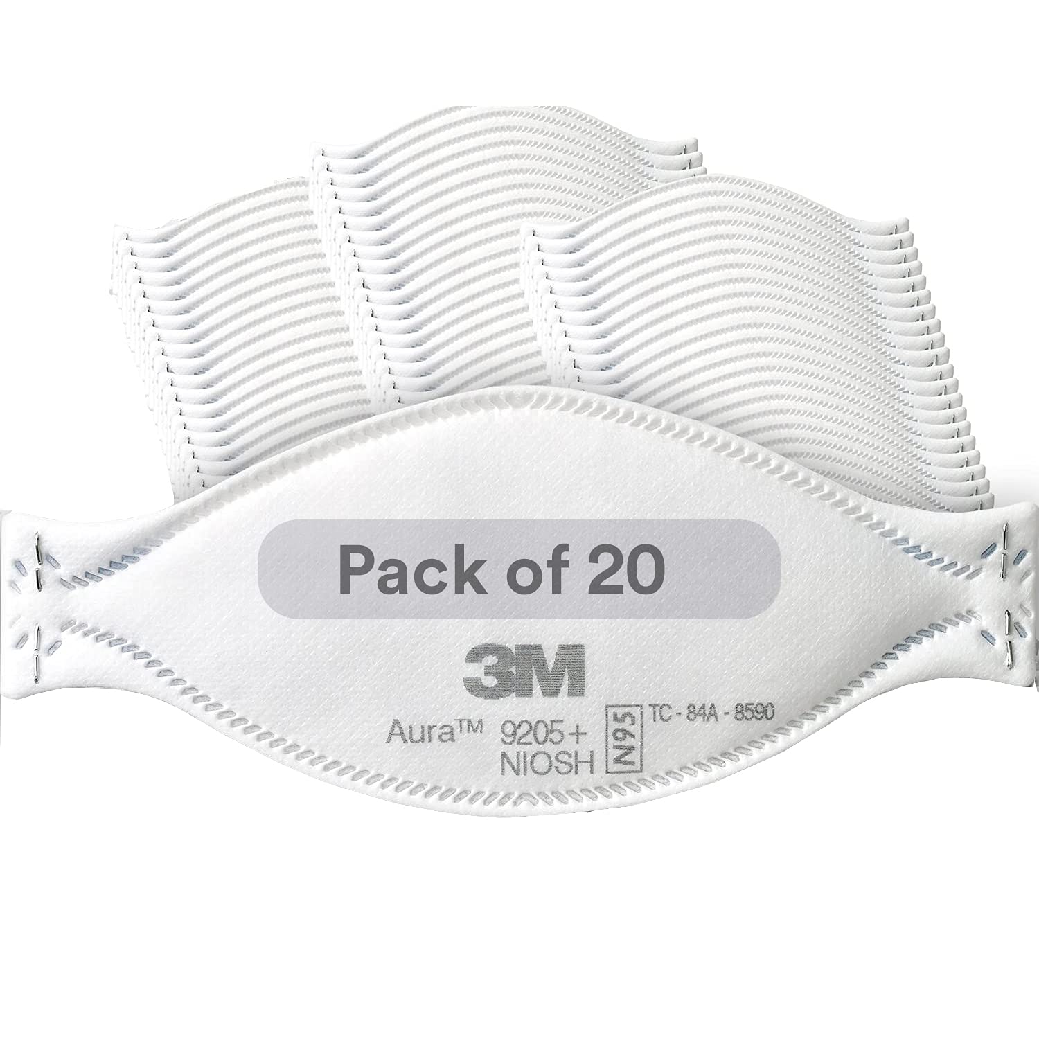 3M Aura 9205+ N95 Particulate Respirator, Pack of 20, Individually Wrapped