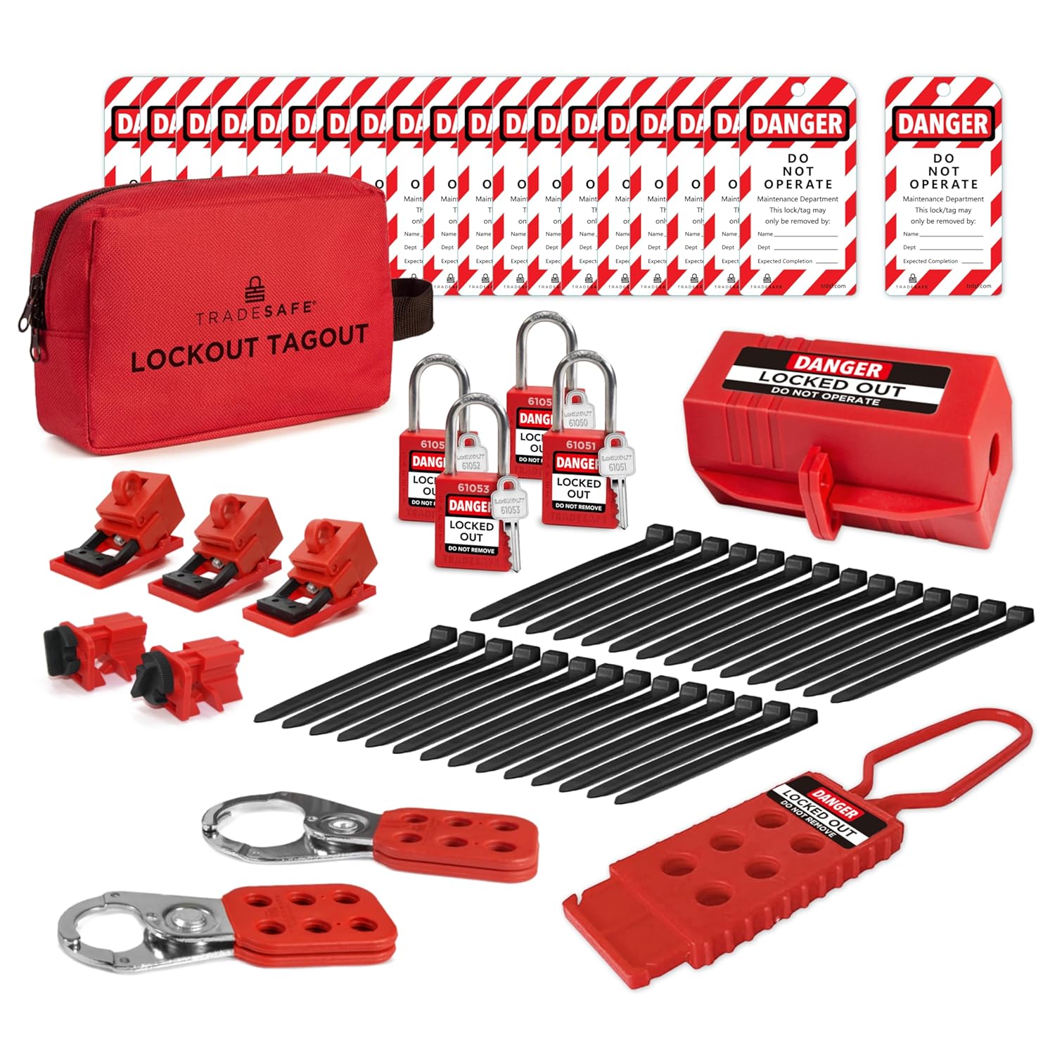 TRADESAFE Electrical Lockout Tagout Kit — Breaker Lockouts, Hasps, Plug Lock & Tags