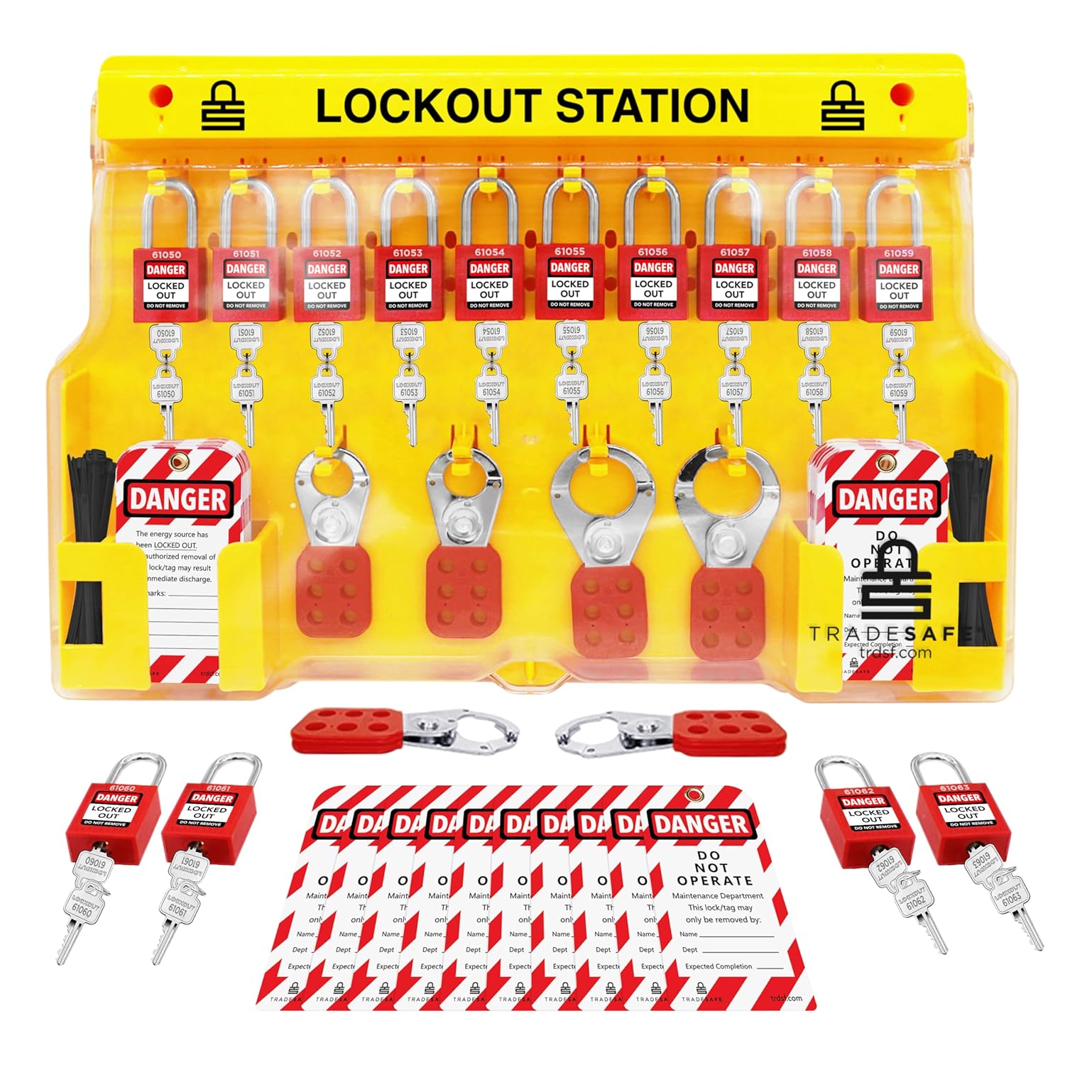 TRADESAFE XL Lockout Tagout Station — 61 Devices with Lockable Cover